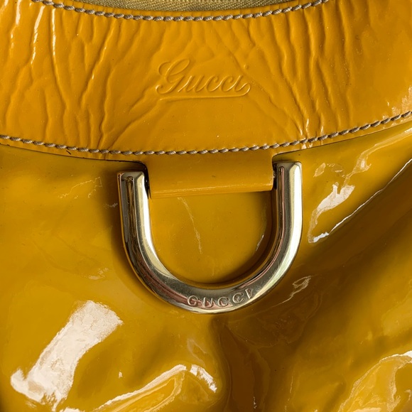 HOT 🥵 Vintage GUCCI Yellow 💛 Patent Leather Hobo Silver Hardware Bag Purse!! - Picture 5 of 17